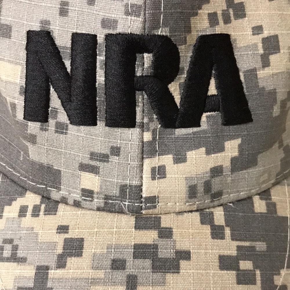 NRA Camo Hat Baseball Cap Bitmap Gray Tan Embroidered Black Letters Adjustable - Picture 6 of 6